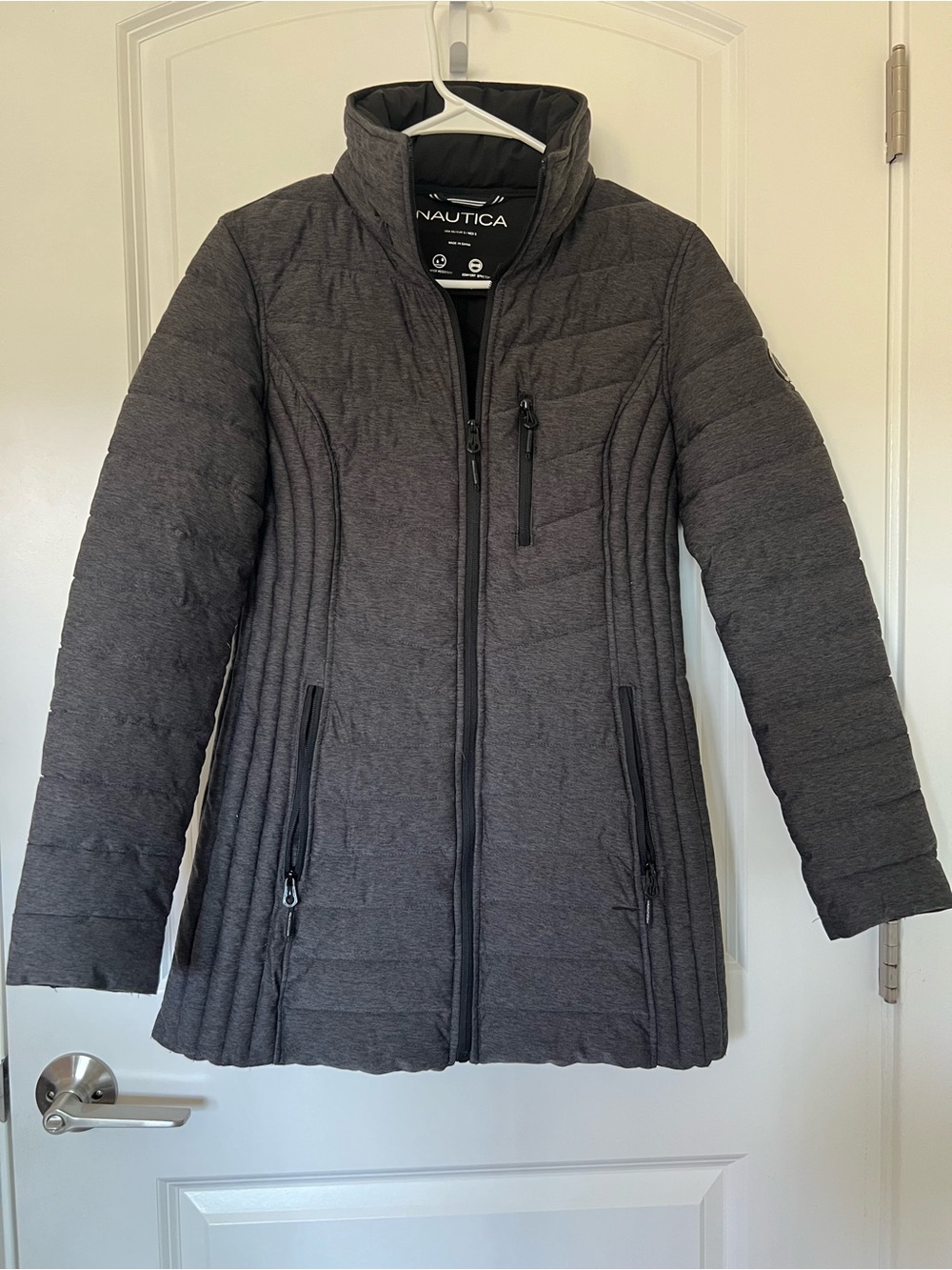 Nautica Women's Dark Gray Quilted Long Puffer Jacket
